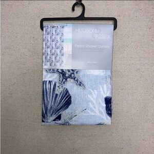 Hudson & Essex￼ Blue Seashell Print Nautical Starfish Fabric Shower Curtain 72”